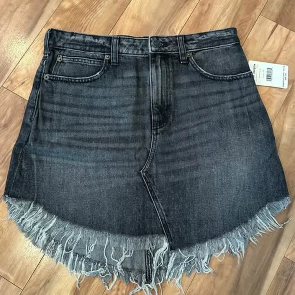NWT Free People Bailey Fringe Denim Mini Skirt Maverick Black Size 28 $68